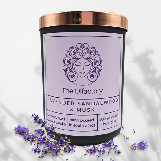 Luxury Scented Soy Wax Candle - Lavender, Sandalwood & Musk