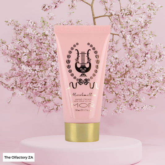 MOR's hand creams come in beautiful tubes with gold foil details and gold lids. This signature scent of sweet Marshmallow is blended with Cocoa and Shea Butters, Peach and Mango Extracts as well as Sweet Almond, Sesame and Macadamia oils.