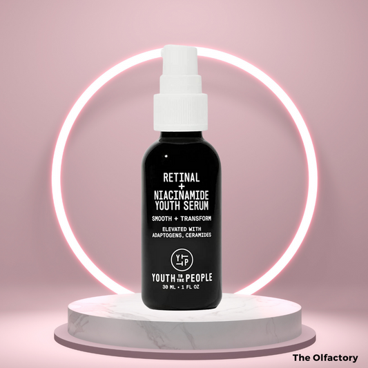 Youth To The People's Retinal and Niacinamide Youth Serum comes in a classy, modern black glass bottle. With two super powerful ingredients of Retinal and Niacinamide this serum targets fine lines, wrinkles, large pores, uneven skin tone and poor skin texture.