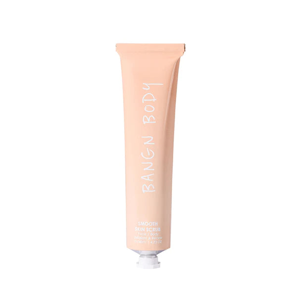 This Smooth Skin Scrub - Face and Body Exfoliator and Mask by Bangn Body comes in a beautiful peach foiled tube.